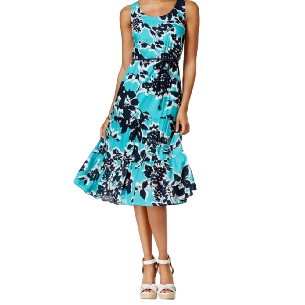 Tommy Hilfiger Sleeveless Tiered Dress Turquoise/Navy Size Medium